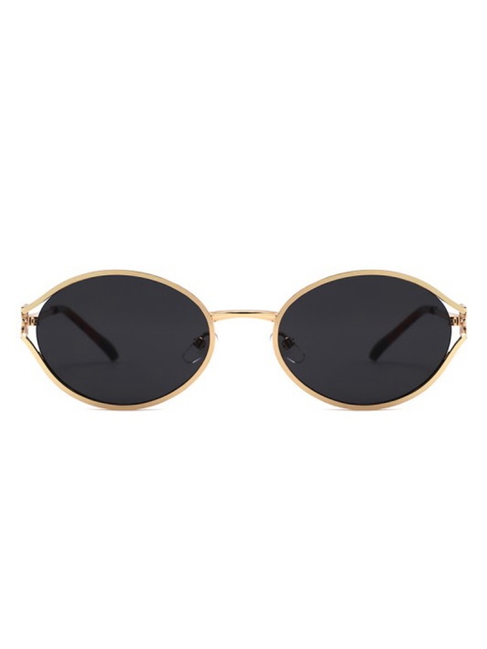 Gold Frame Black Lens Oval Sunglasses - Women